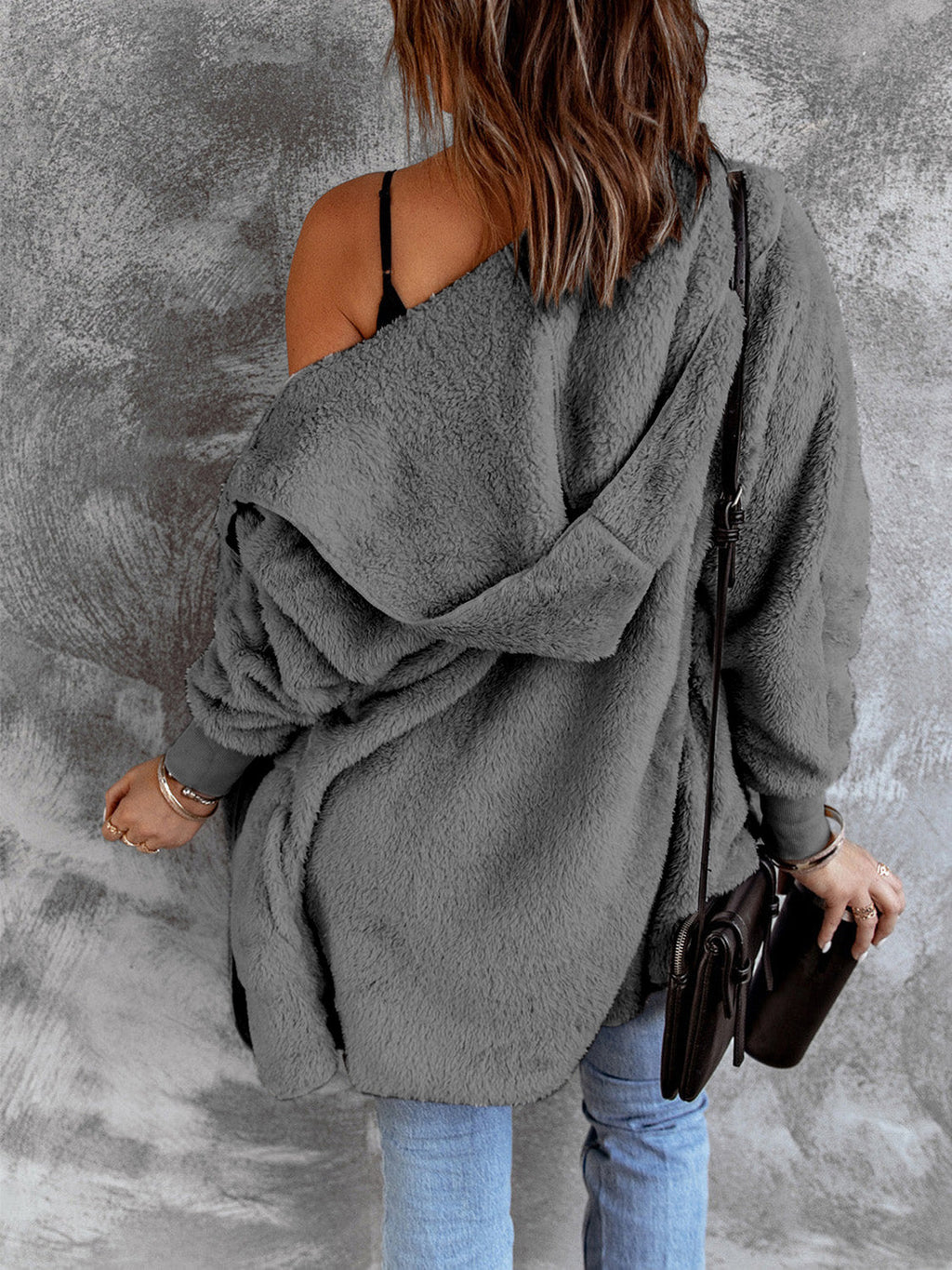Women’s Open Front Hooded Faux Fur Coat with Pockets – Cozy Chic