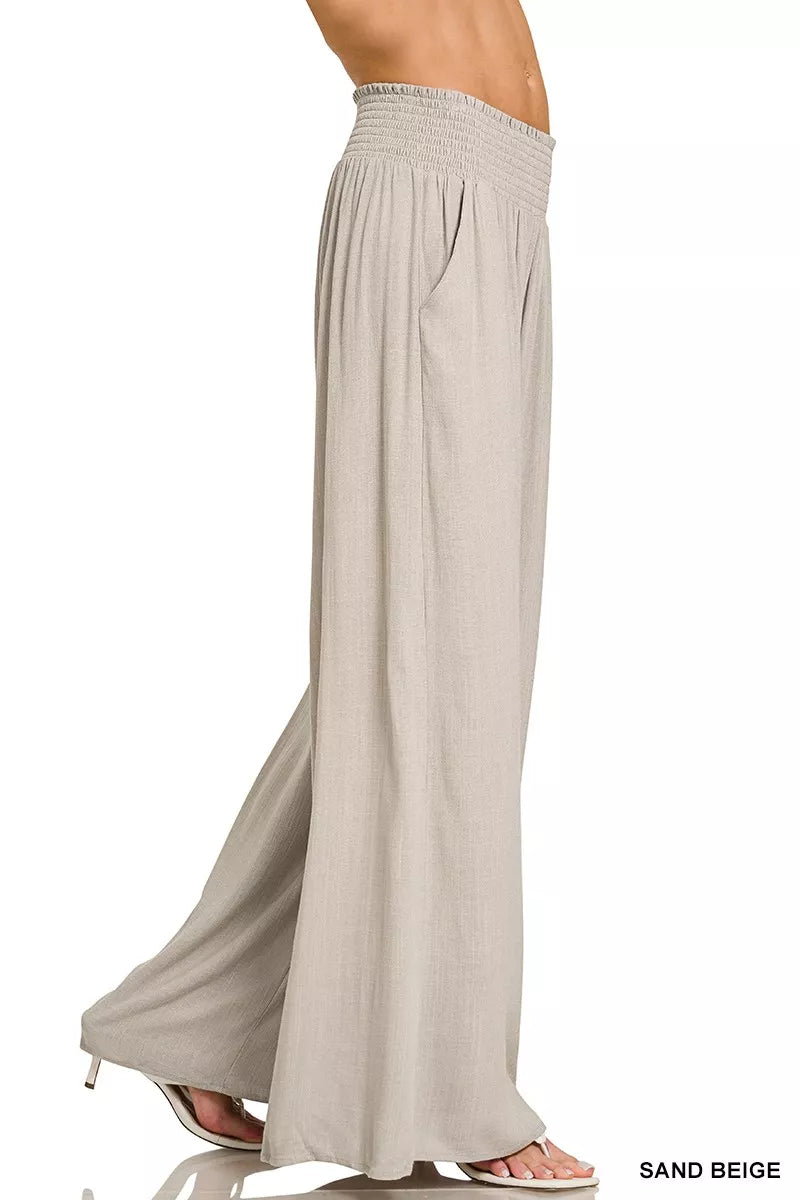 Zenana Outfitters Women’s Smocked Waist Wide Leg Lounge Pants