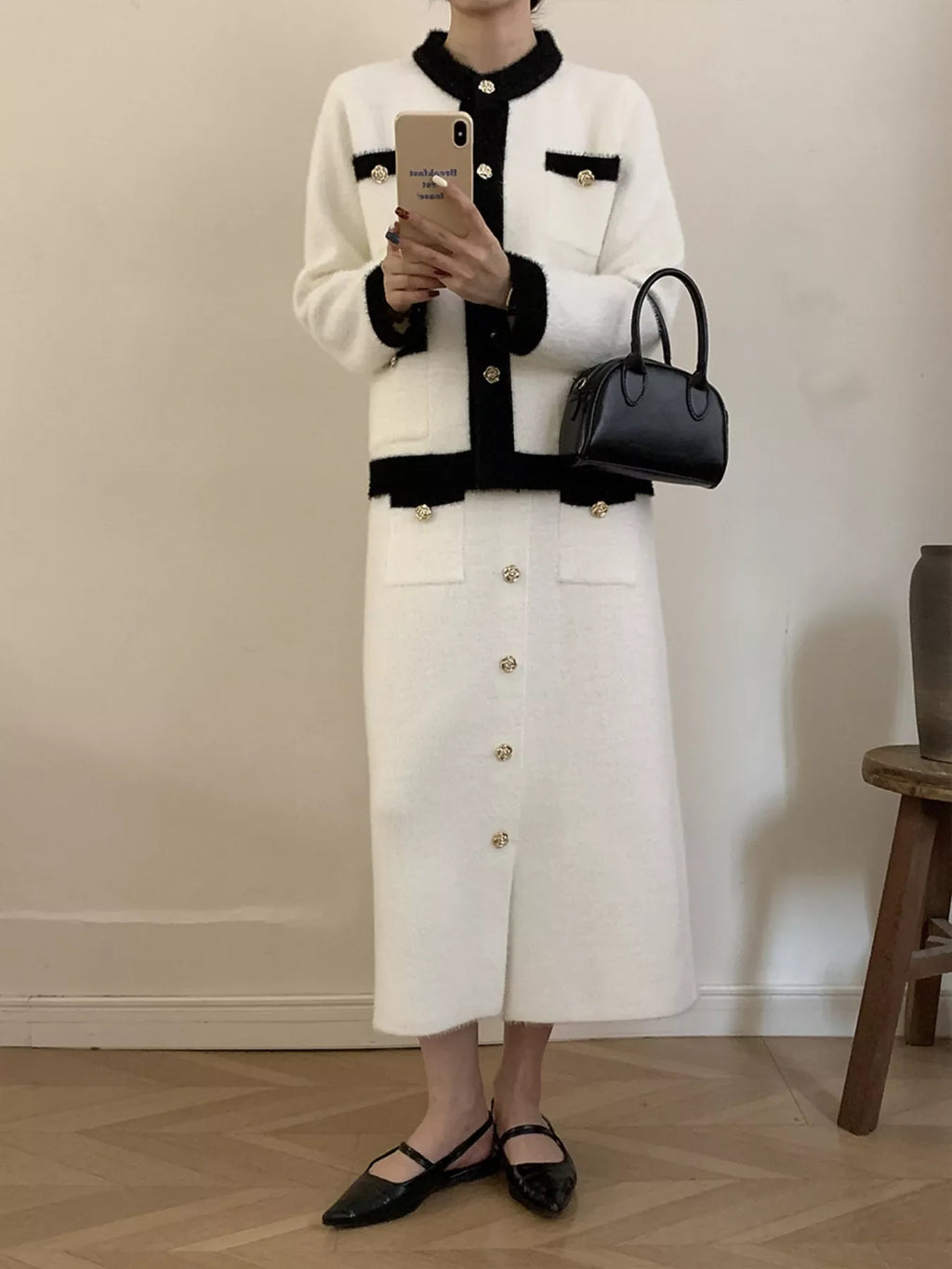 Contrast Trim Jacket & Skirt Sweater Set – Chic Women’s Outfit