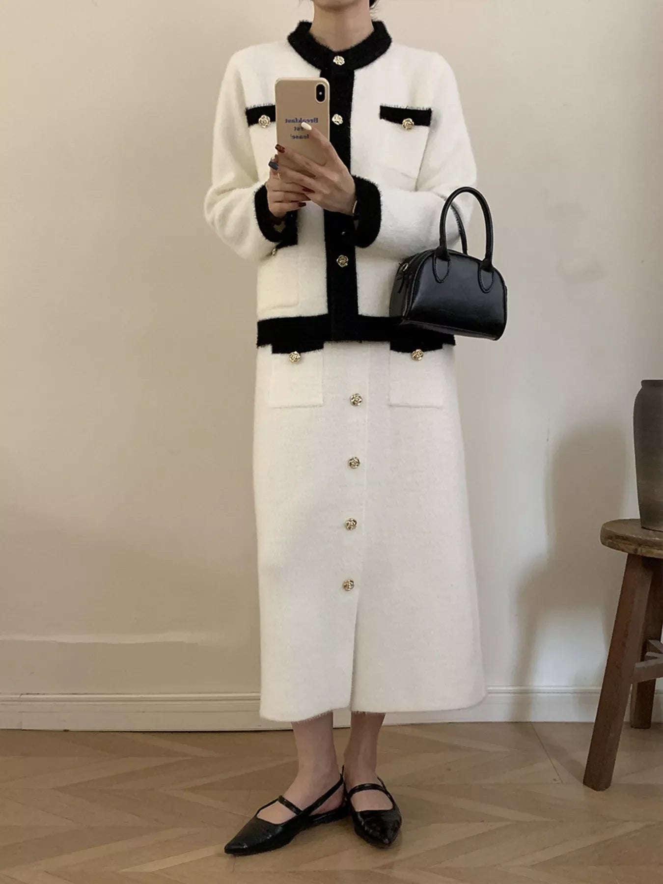 Contrast Trim Jacket & Skirt Sweater Set – Chic Women’s Outfit
