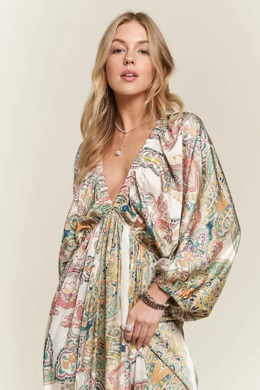 ADORA Women’s Printed V-Neck Batwing Sleeve Dress