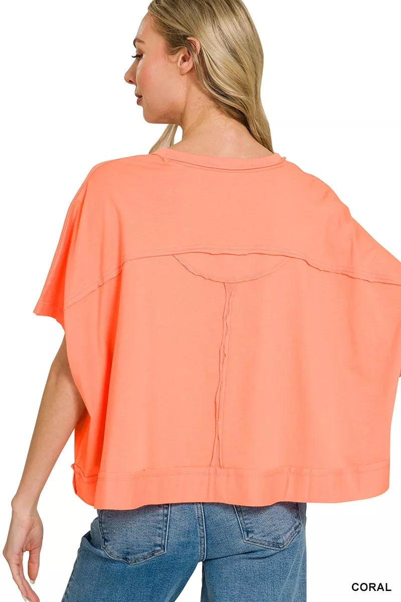 Zenana Exposed Seam Boxy Top – Trendy Women’s Casual Cotton Tee