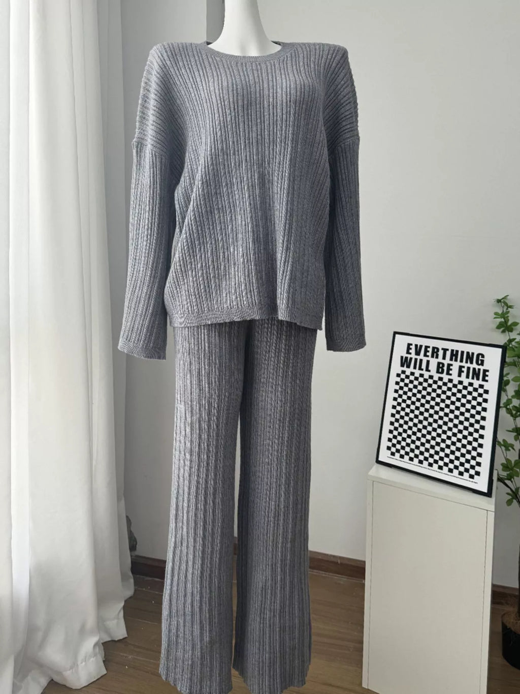 Tights & Tights Women’s Ribbed Sweater and Wide Leg Pants 3-Piece Lounge Set