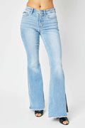 Judy Blue Mid-Rise Raw Hem Slit Flare Jeans for Women