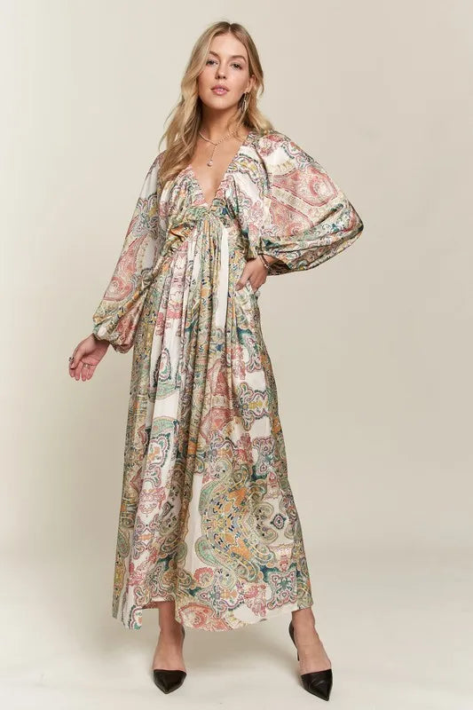 ADORA Women’s Printed V-Neck Batwing Sleeve Dress