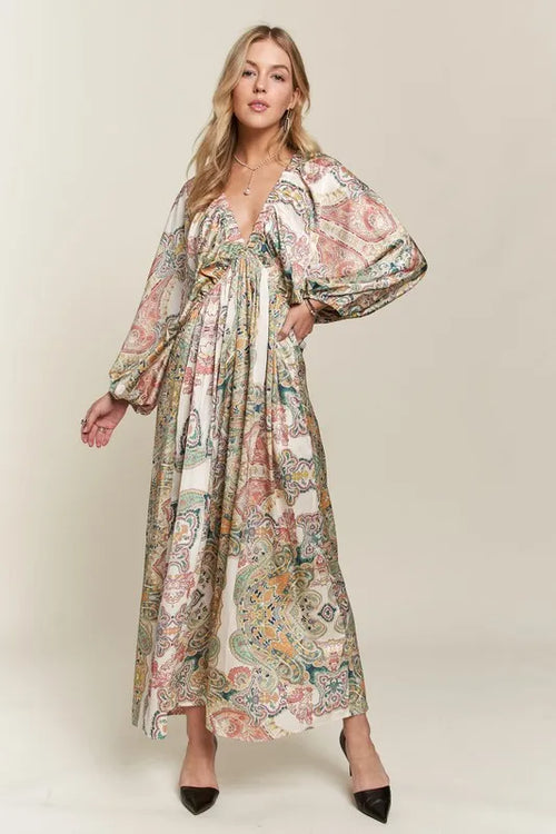 ADORA Women’s Printed V-Neck Batwing Sleeve Dress