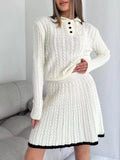 Cable Knit Sweater Set – Long Sleeve Top & Skirt for Women