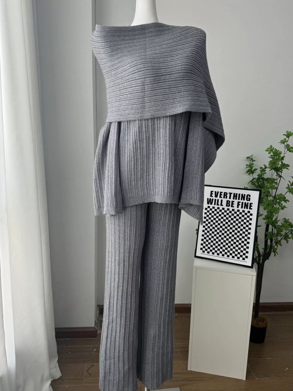 Tights & Tights Women’s Ribbed Sweater and Wide Leg Pants 3-Piece Lounge Set