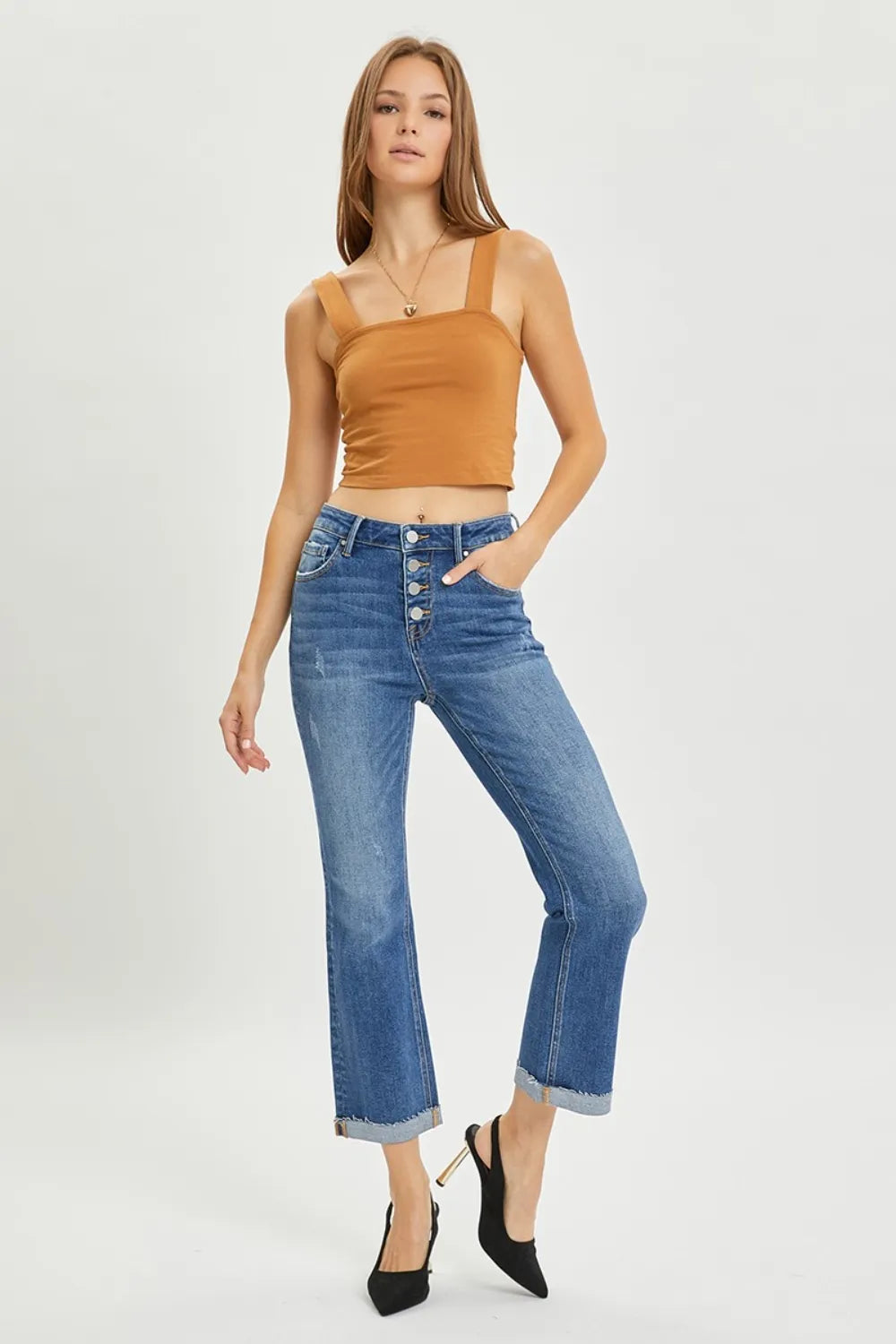 RISEN Jeans Women’s Cropped Bootcut Jeans with Button Fly
