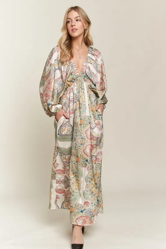 ADORA Women’s Printed V-Neck Batwing Sleeve Dress