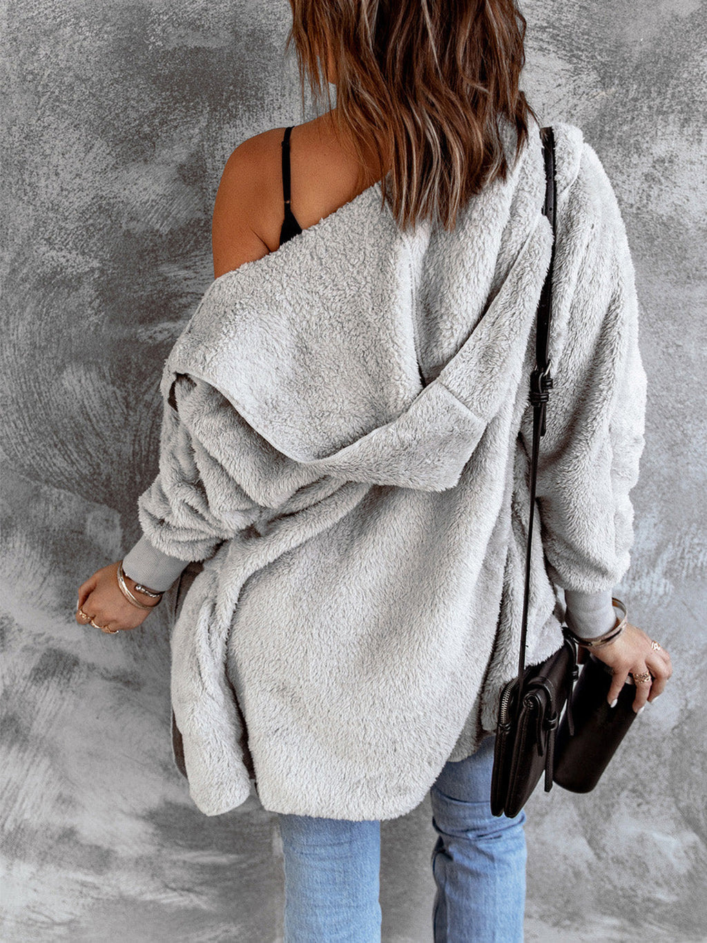 Women’s Open Front Hooded Faux Fur Coat with Pockets – Cozy Chic