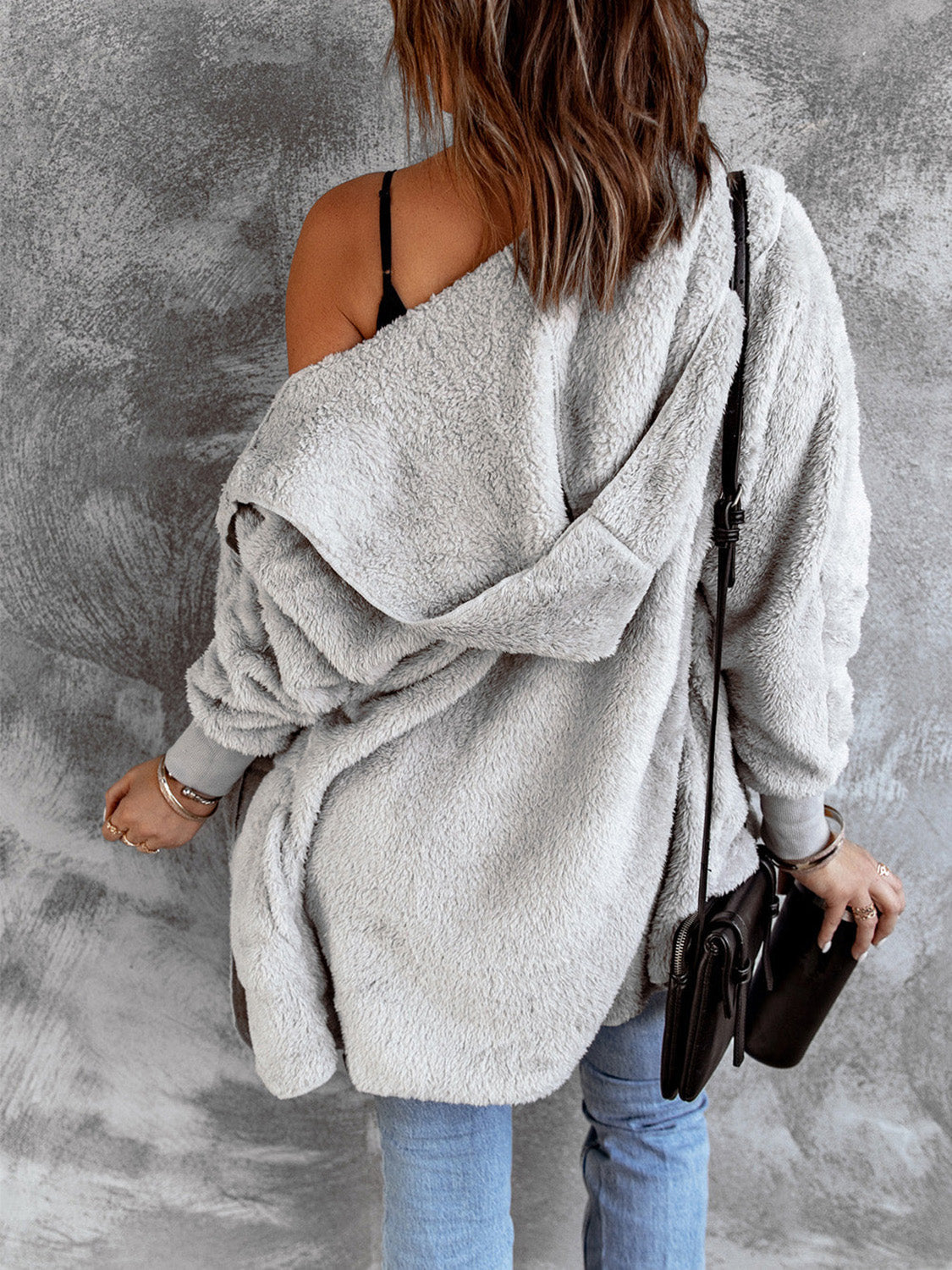 Women’s Open Front Hooded Faux Fur Coat with Pockets – Cozy Chic