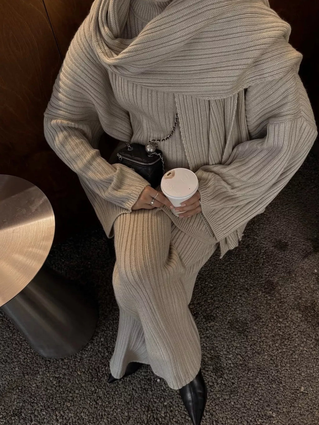 Tights & Tights Women’s Ribbed Sweater and Wide Leg Pants 3-Piece Lounge Set
