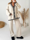 Button Up V-Neck Cardigan & Pants Sweater Set for Women Cozy Outfit