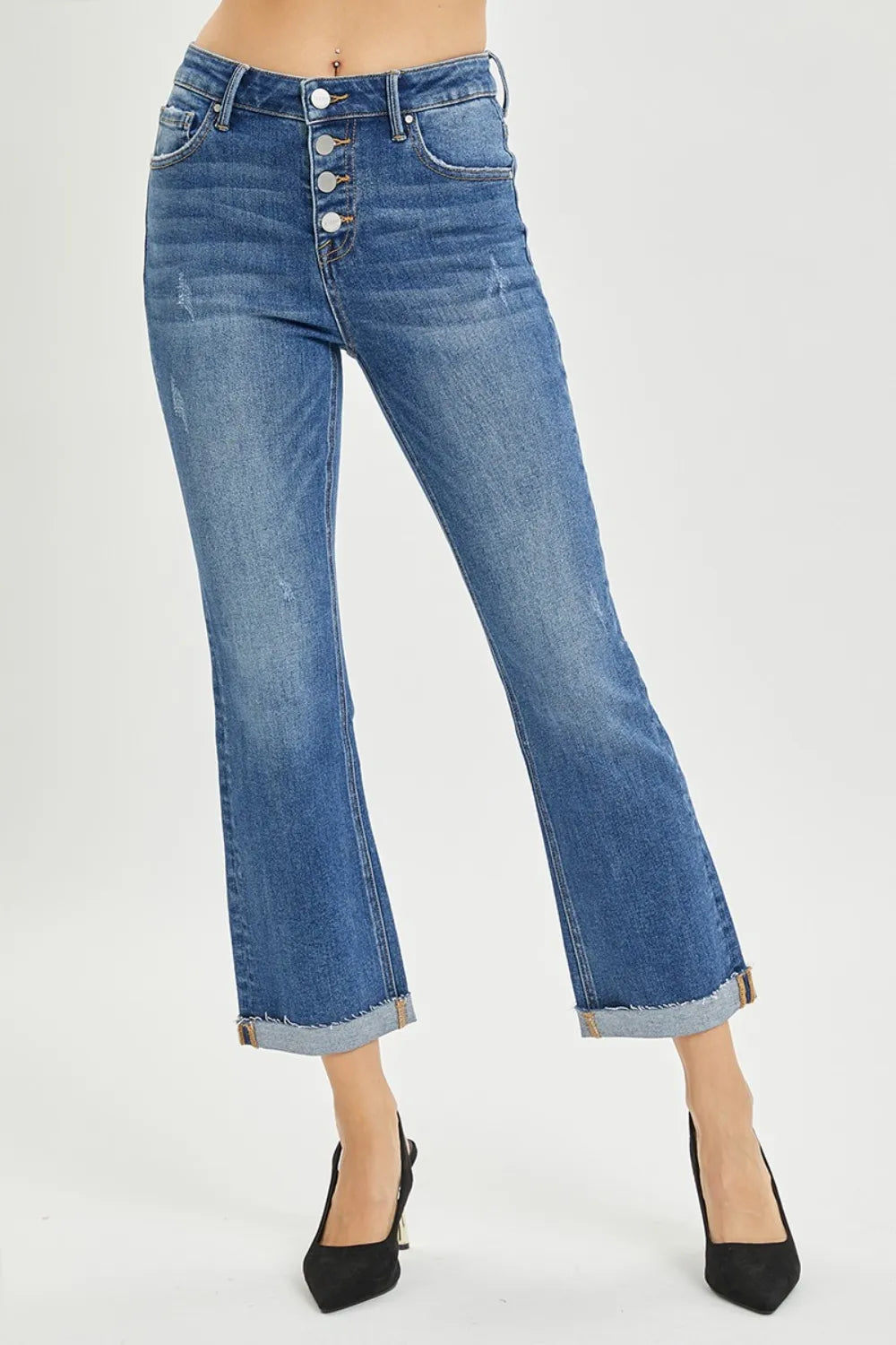 RISEN Jeans Women’s Cropped Bootcut Jeans with Button Fly