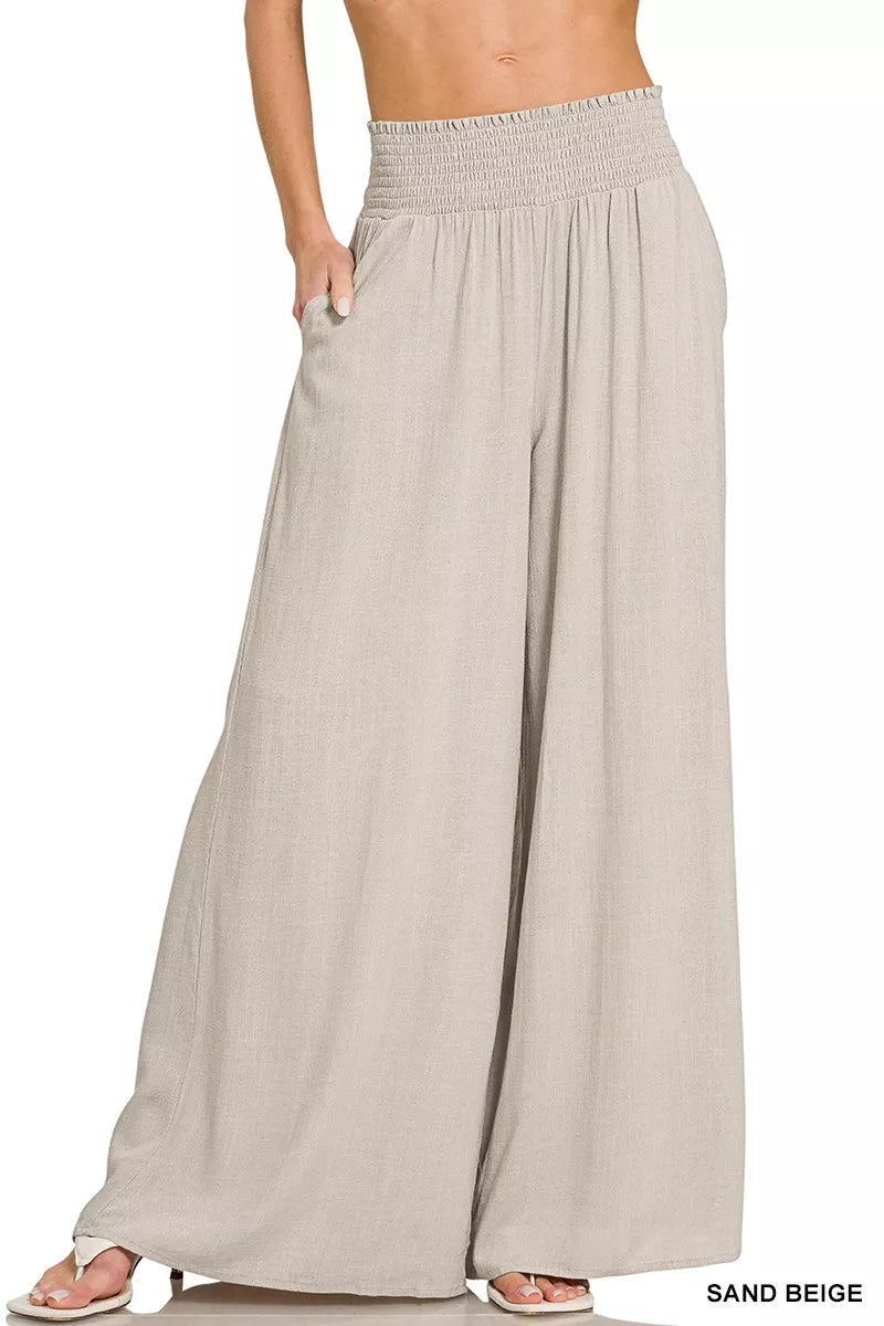 Zenana Outfitters Women’s Smocked Waist Wide Leg Lounge Pants