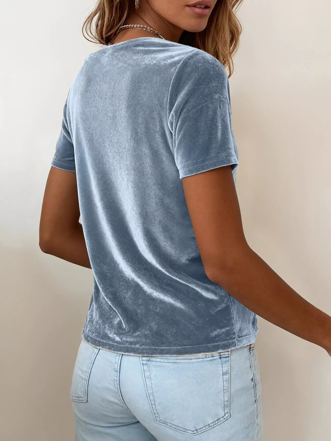Women’s Velvet Cowl Neck Short Sleeve Top