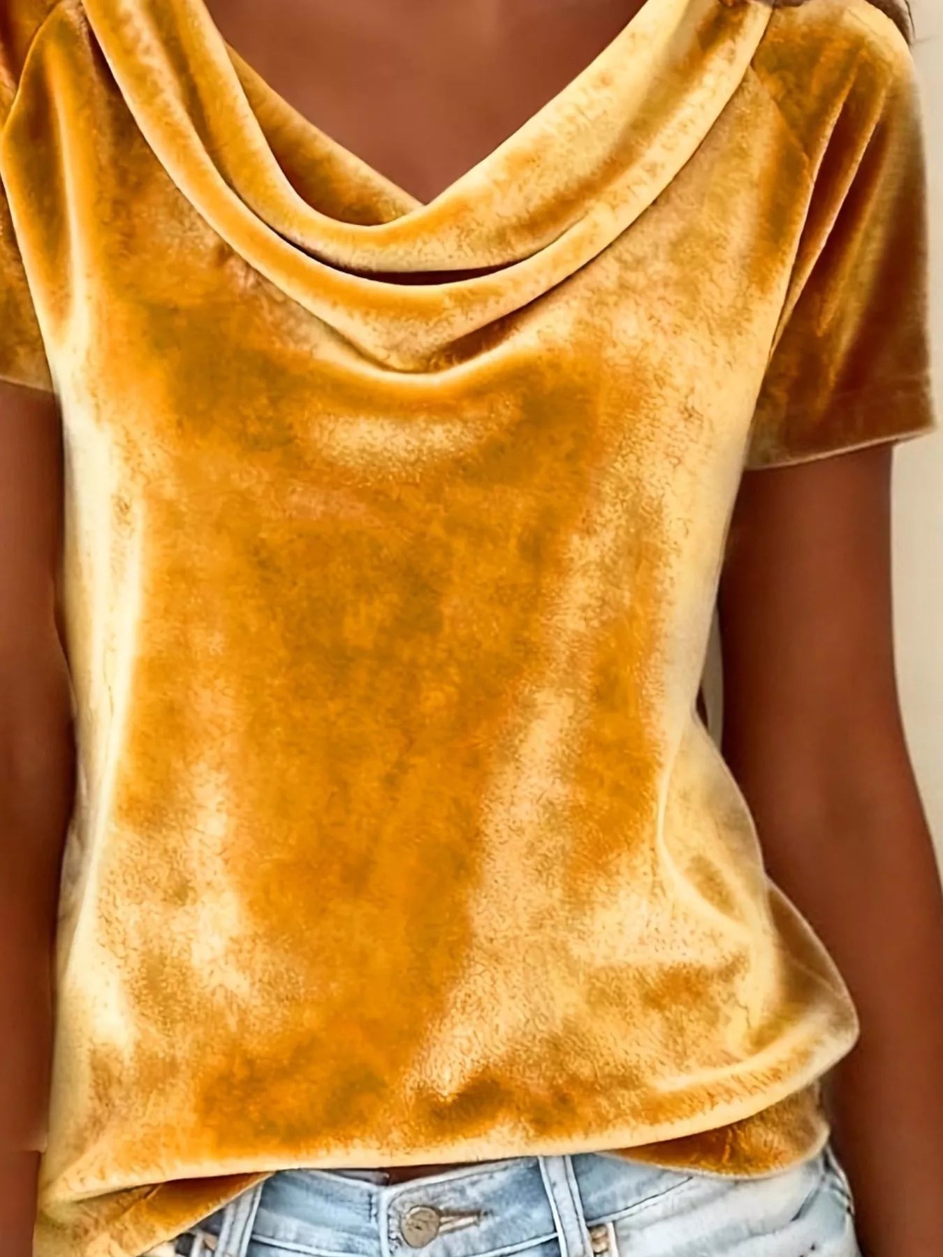 Women’s Velvet Cowl Neck Short Sleeve Top