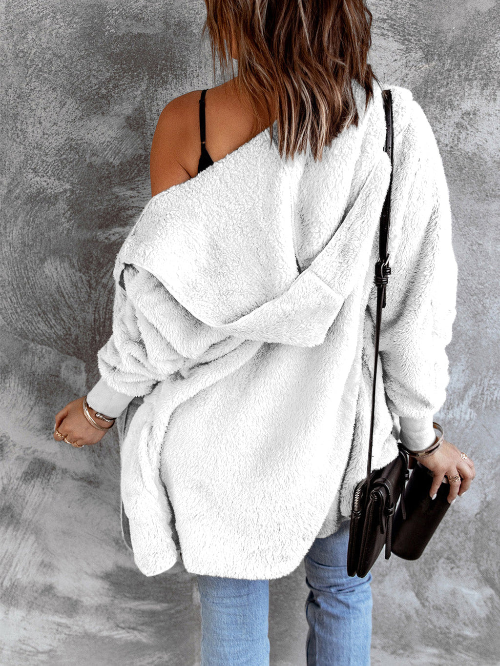 Women’s Open Front Hooded Faux Fur Coat with Pockets – Cozy Chic