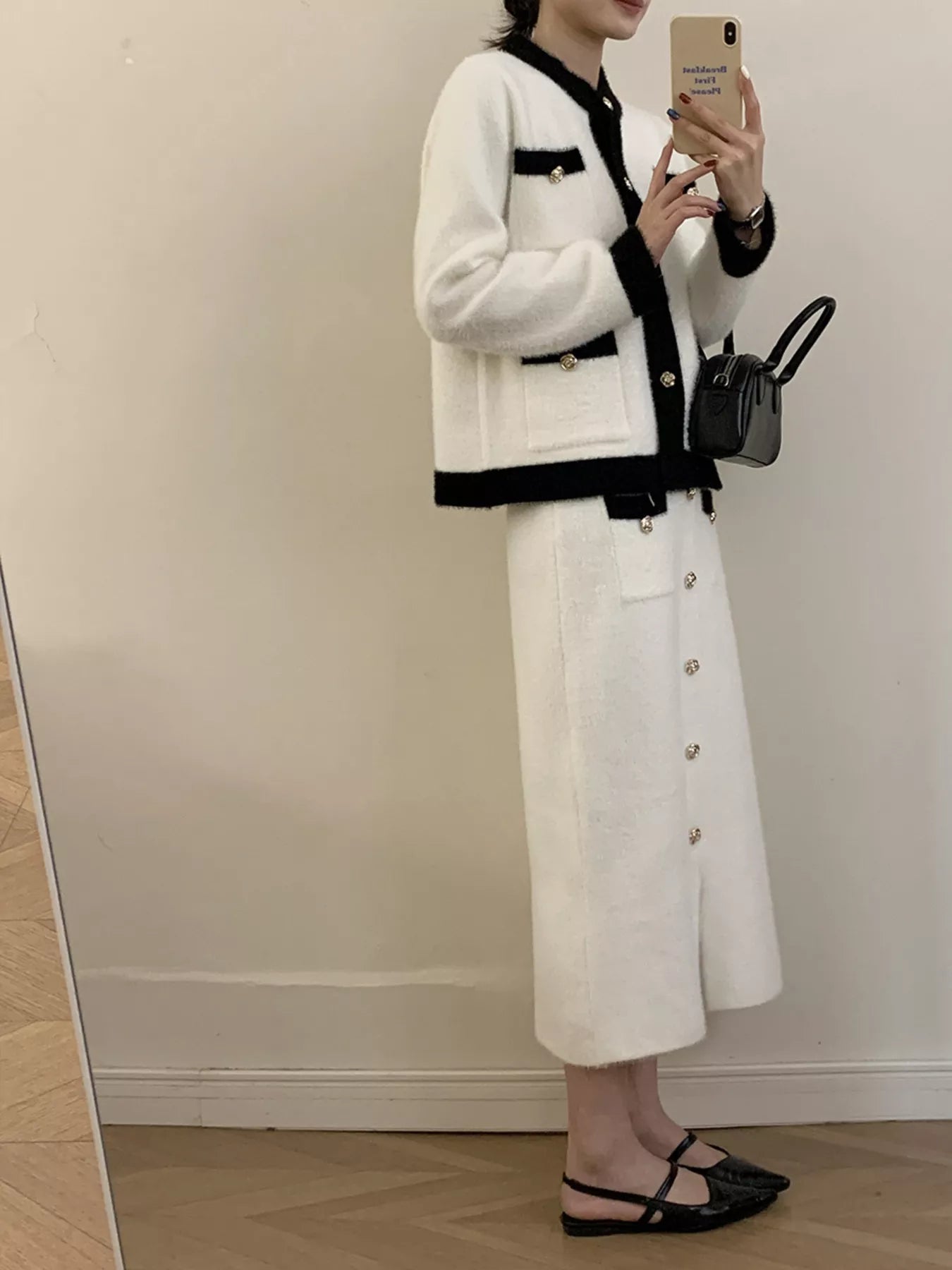 Contrast Trim Jacket & Skirt Sweater Set – Chic Women’s Outfit