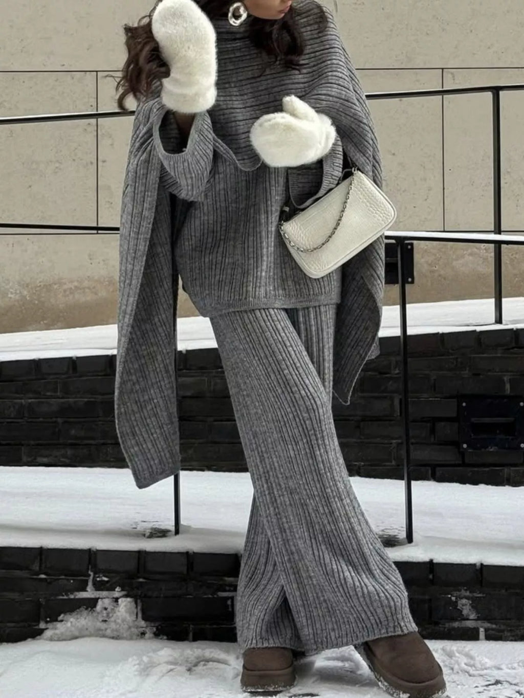 Tights & Tights Women’s Ribbed Sweater and Wide Leg Pants 3-Piece Lounge Set