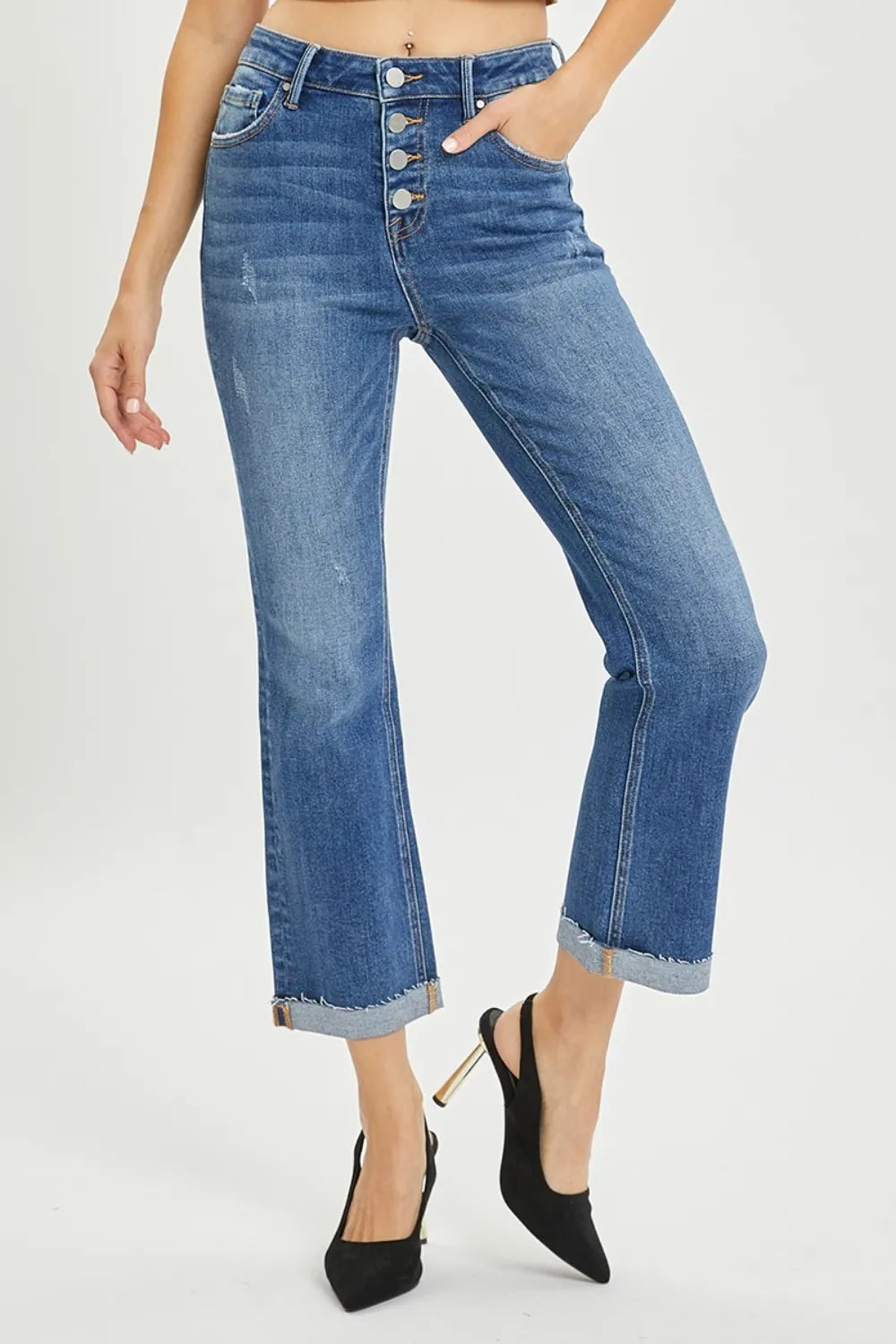 RISEN Jeans Women’s Cropped Bootcut Jeans with Button Fly