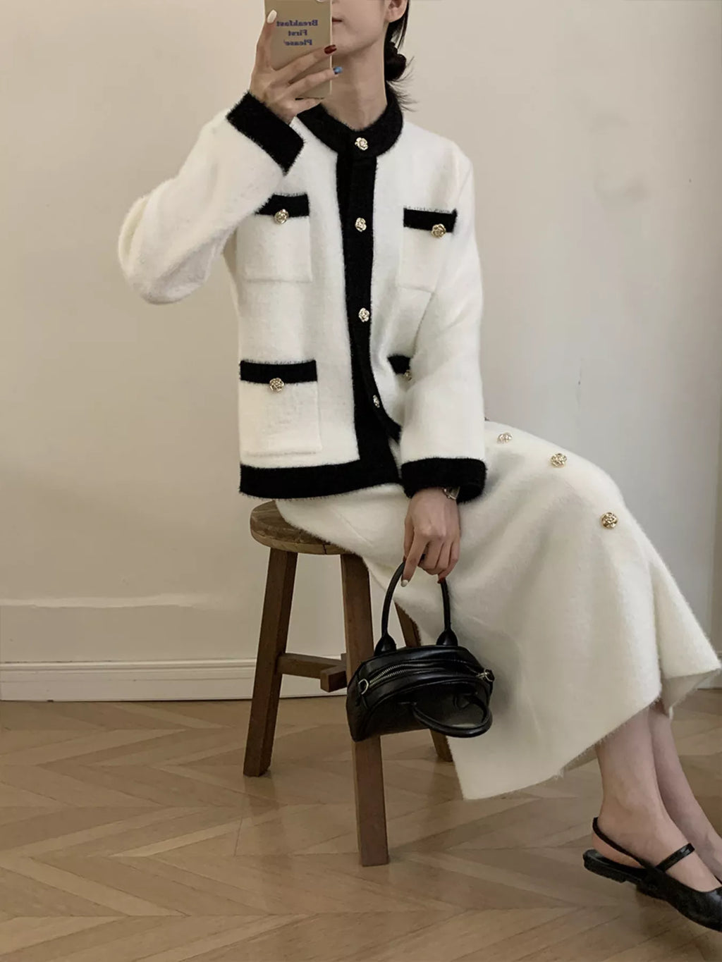 Contrast Trim Jacket & Skirt Sweater Set – Chic Women’s Outfit