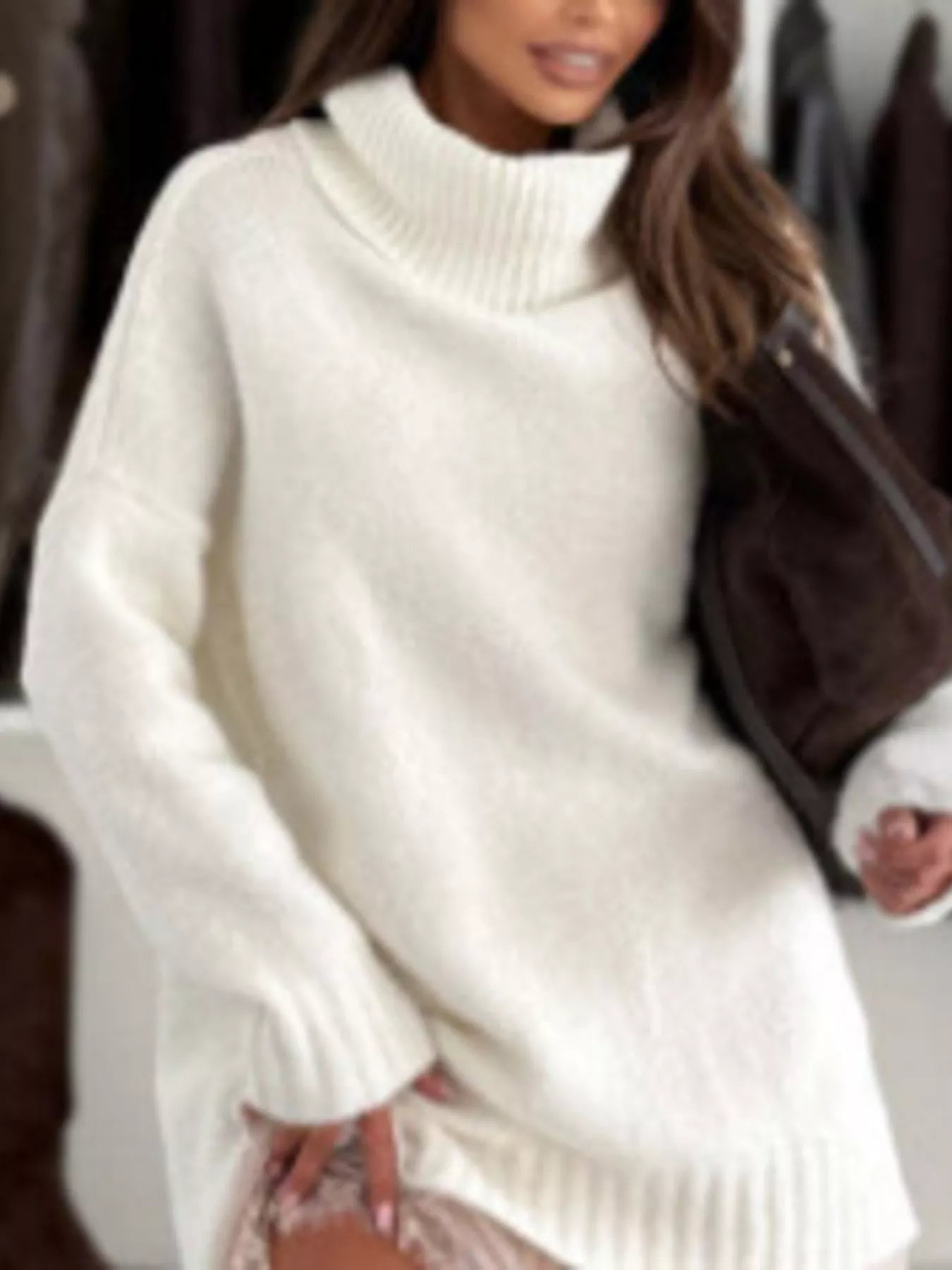 Plus Size Lace Cami Dress & Turtleneck Sweater Set for Women