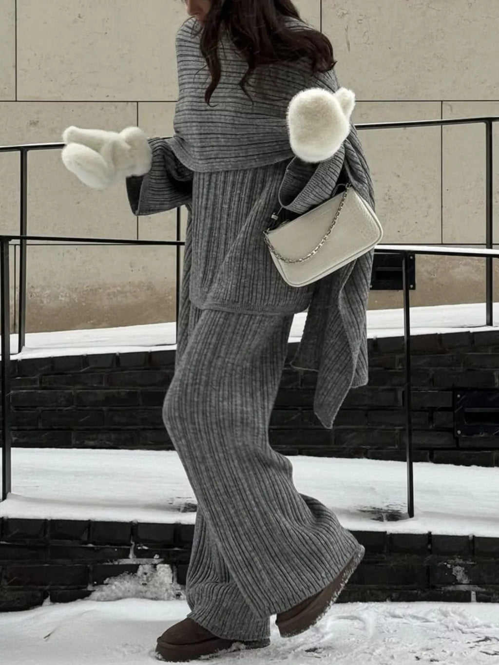 Tights & Tights Women’s Ribbed Sweater and Wide Leg Pants 3-Piece Lounge Set
