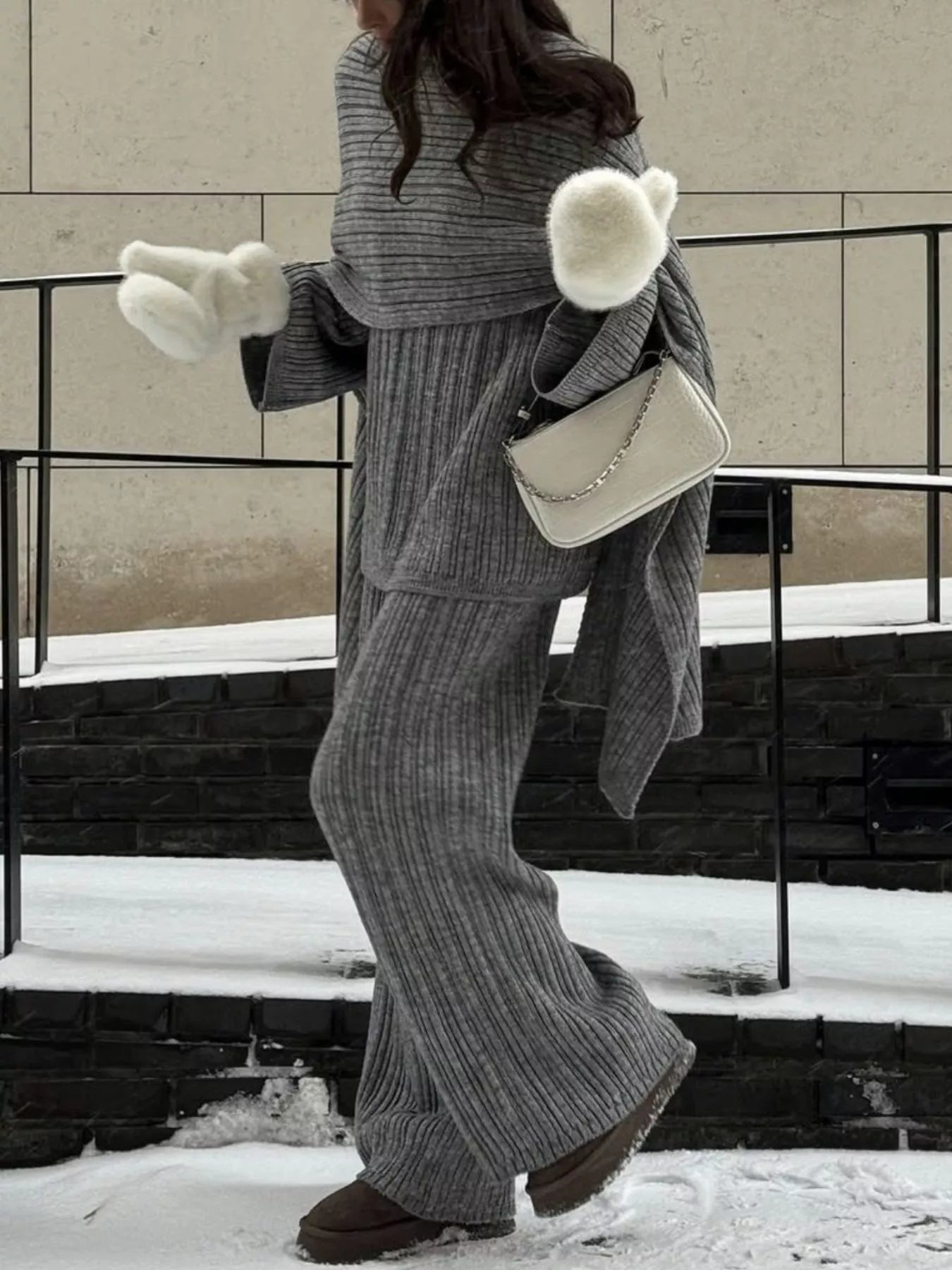 Tights & Tights Women’s Ribbed Sweater and Wide Leg Pants 3-Piece Lounge Set