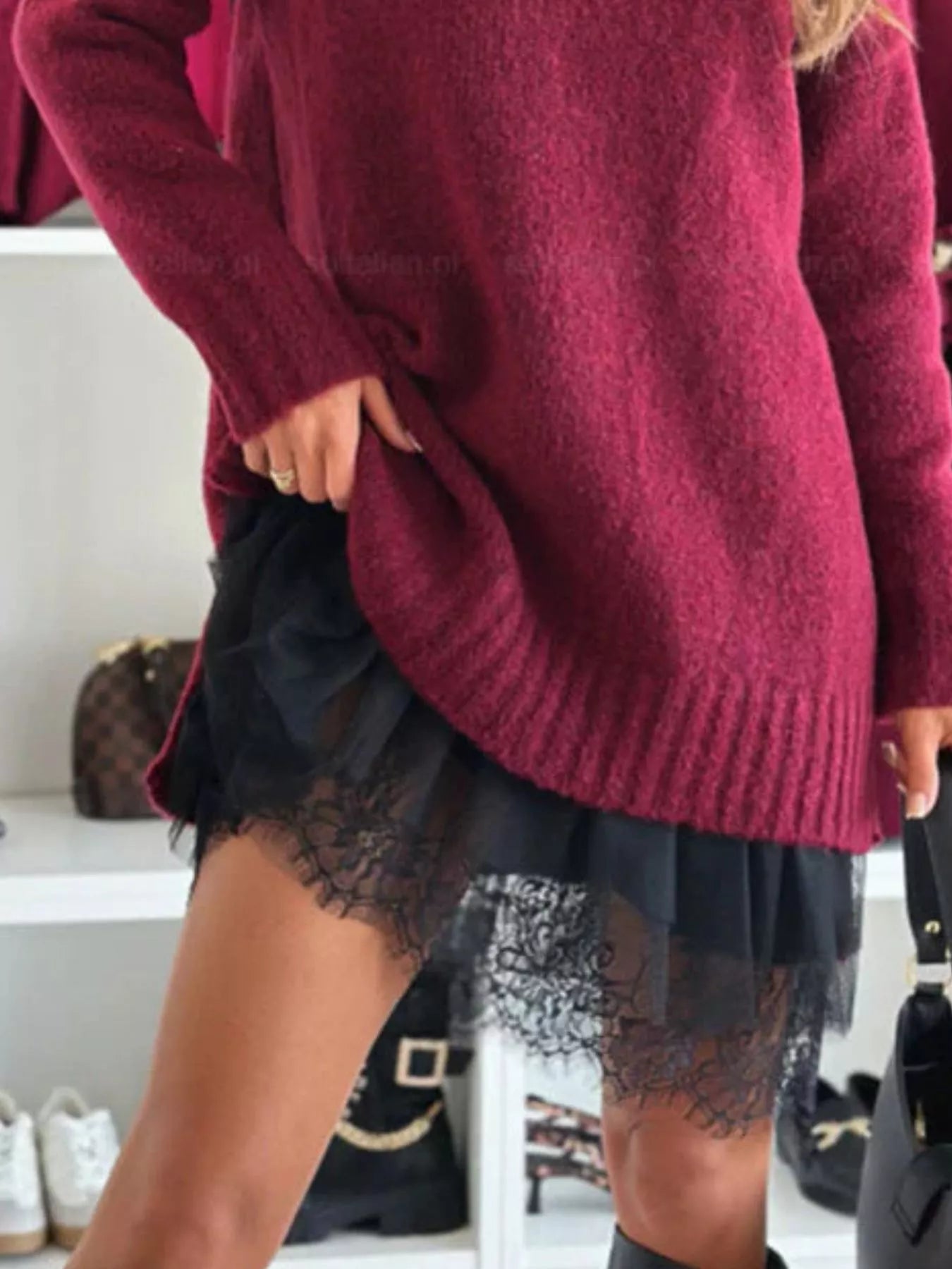 Plus Size Lace Cami Dress & Turtleneck Sweater Set for Women