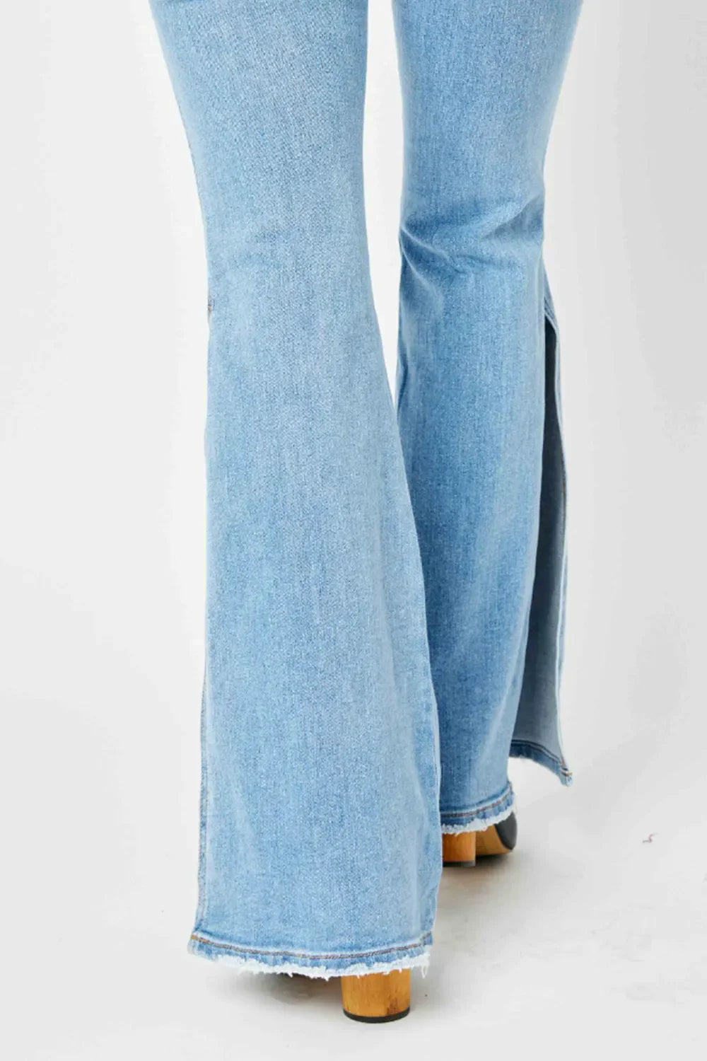 Judy Blue Mid-Rise Raw Hem Slit Flare Jeans for Women