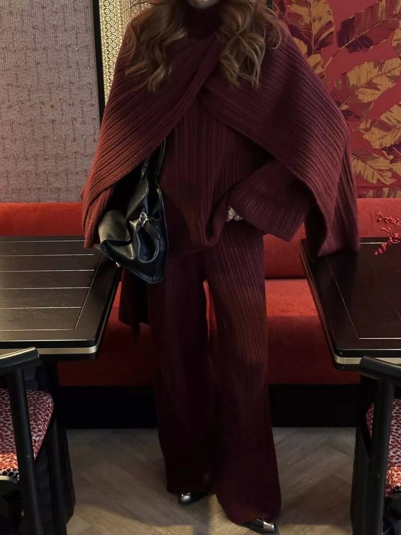 Tights & Tights Women’s Ribbed Sweater and Wide Leg Pants 3-Piece Lounge Set