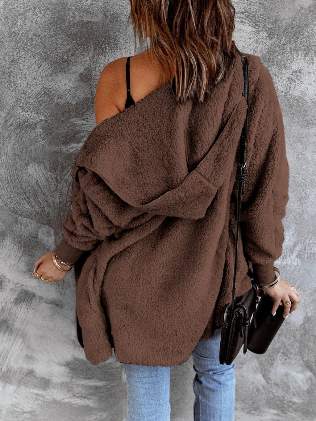 Women’s Open Front Hooded Faux Fur Coat with Pockets – Cozy Chic