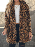 Leopard Print Women’s Collared Coat with Pockets – Stylish & Warm