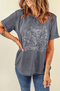 Cowgirl Boots OX Head Western Graphic Crewneck T-Shirt