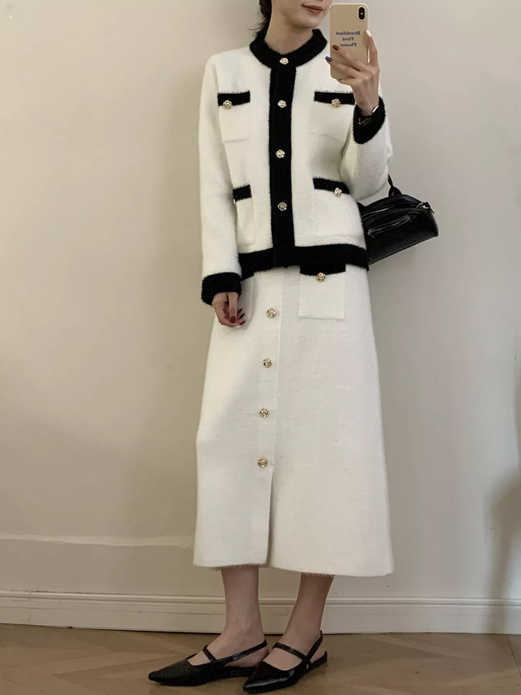 Contrast Trim Jacket & Skirt Sweater Set – Chic Women’s Outfit
