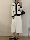 Contrast Trim Jacket & Skirt Sweater Set – Chic Women’s Outfit