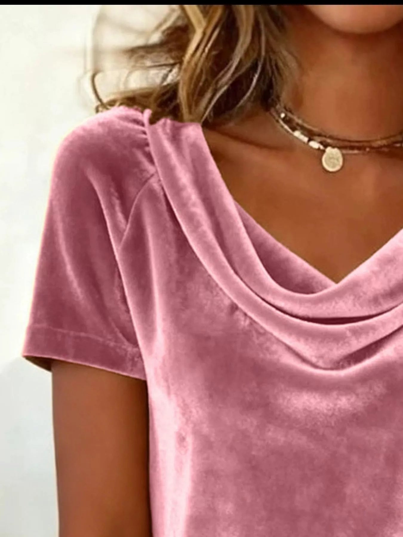 Women’s Velvet Cowl Neck Short Sleeve Top