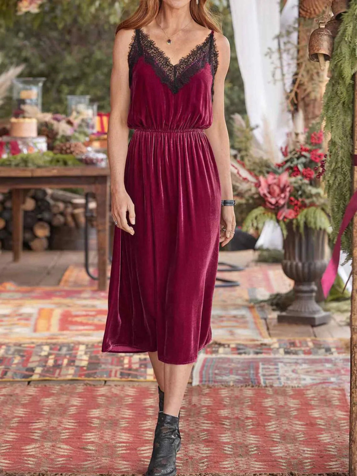 Tights & Tights Women’s Velvet Lace Trim Cami Lounge Dress