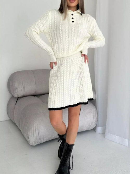 Cable Knit Sweater Set – Long Sleeve Top & Skirt for Women