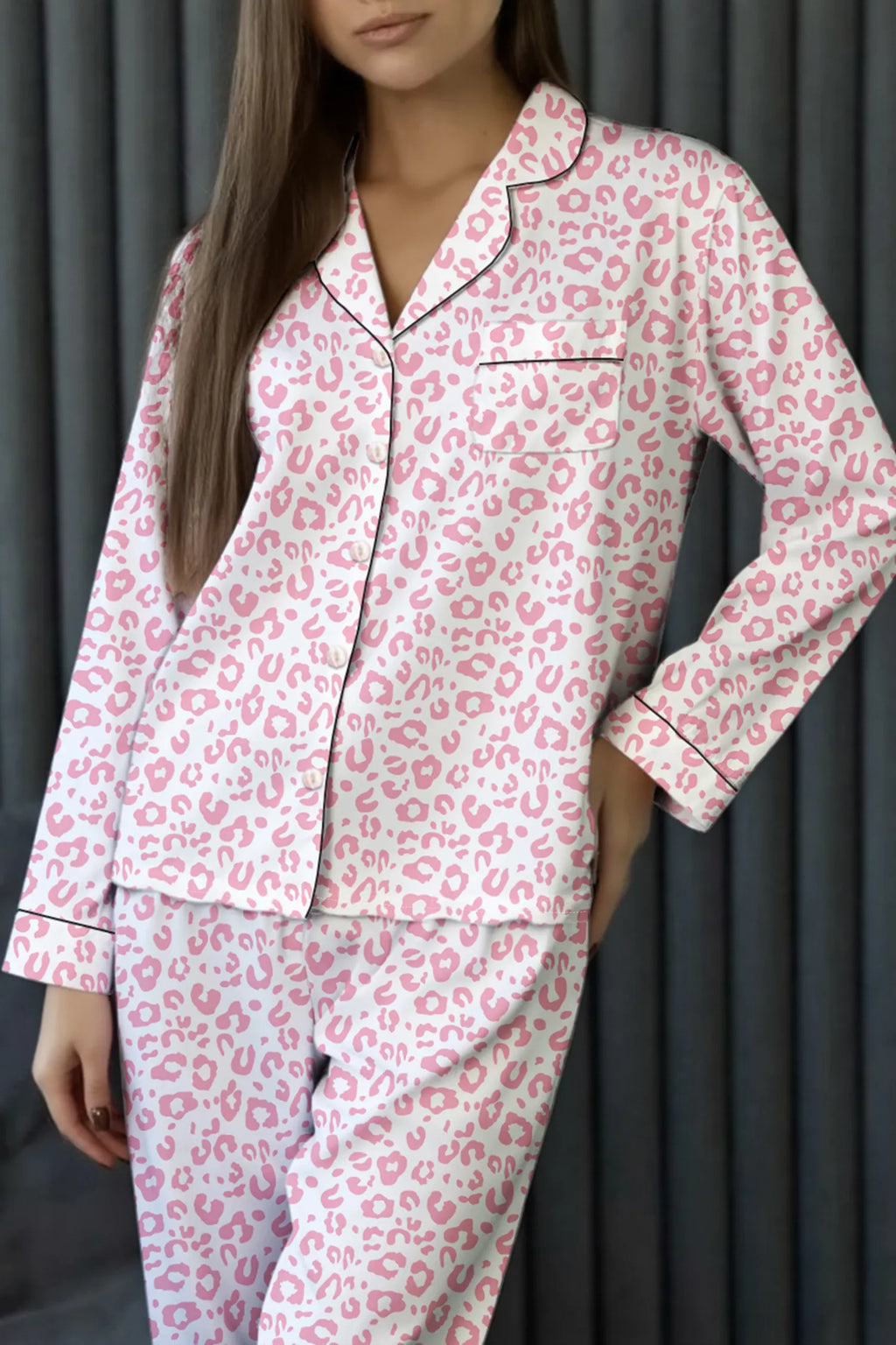 Leopard Print Pajama Set for Women – 2-Piece Button-Up Loungewear