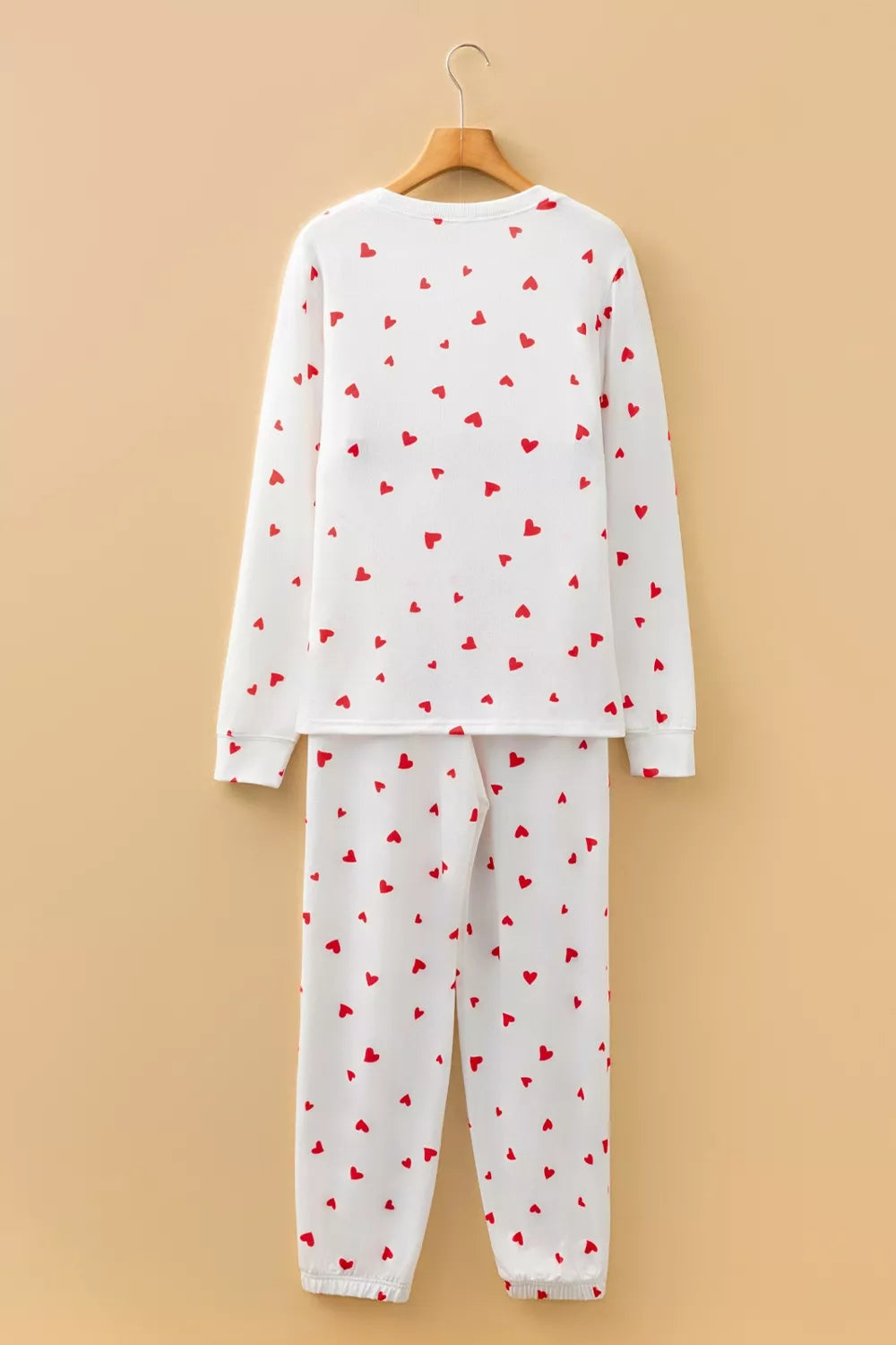 Hearts Print Lounge Set for Women – Long Sleeve Top & Drawstring Pants