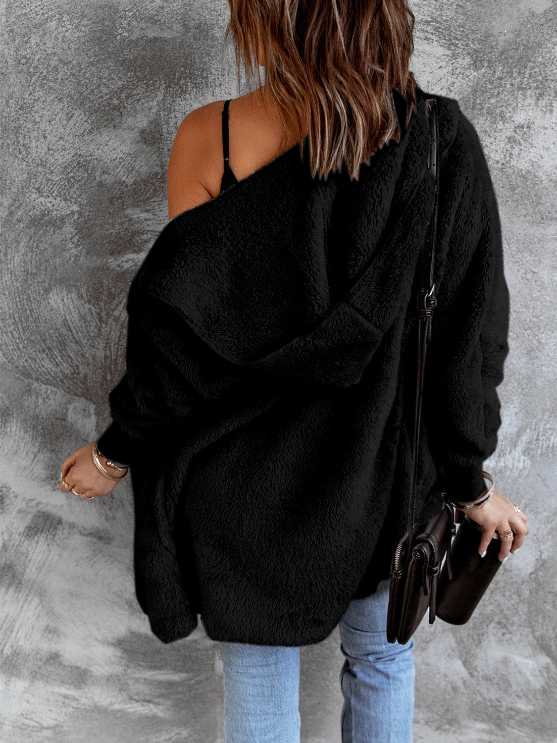 Women’s Open Front Hooded Faux Fur Coat with Pockets – Cozy Chic