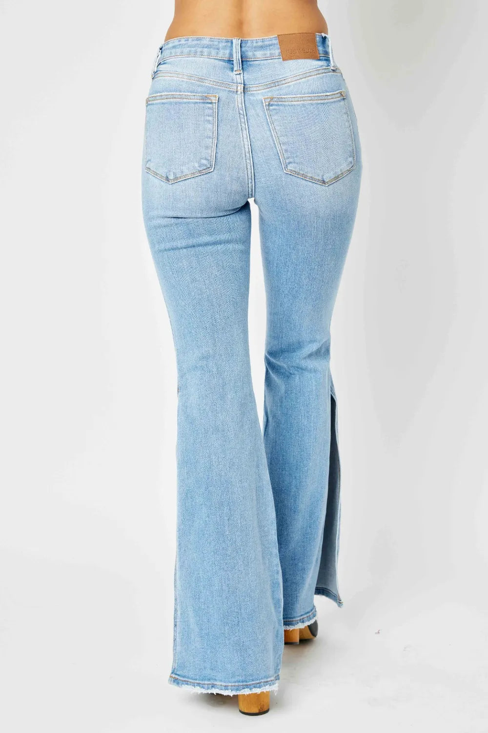 Judy Blue Mid-Rise Raw Hem Slit Flare Jeans for Women