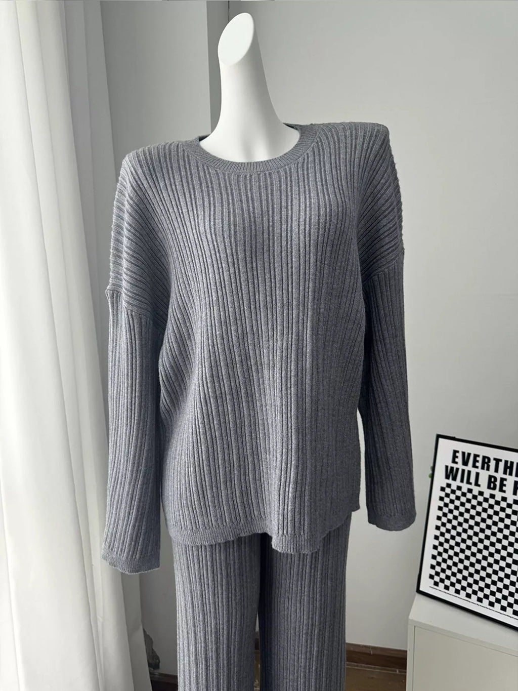 Tights & Tights Women’s Ribbed Sweater and Wide Leg Pants 3-Piece Lounge Set