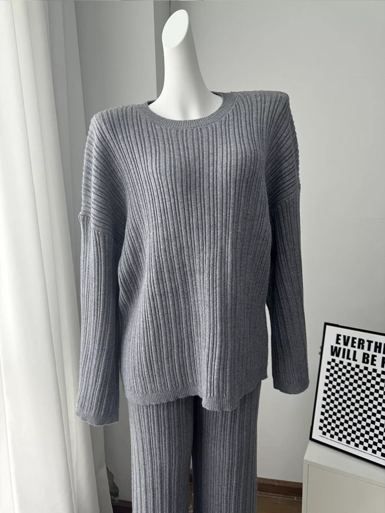 Tights & Tights Women’s Ribbed Sweater and Wide Leg Pants 3-Piece Lounge Set
