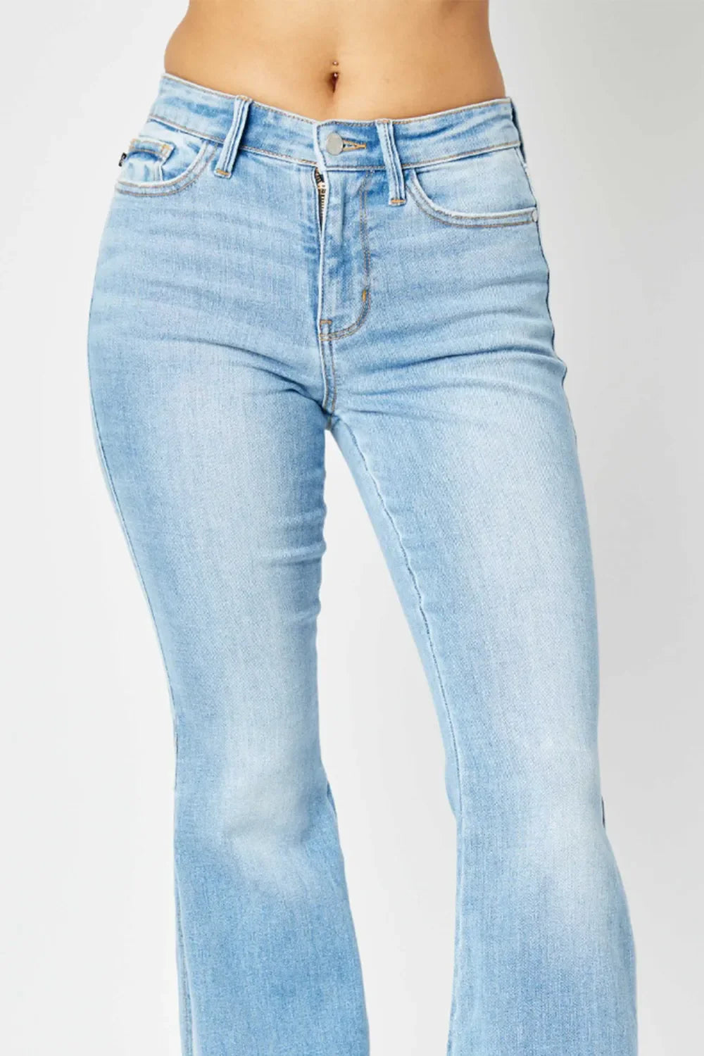 Judy Blue Mid-Rise Raw Hem Slit Flare Jeans for Women