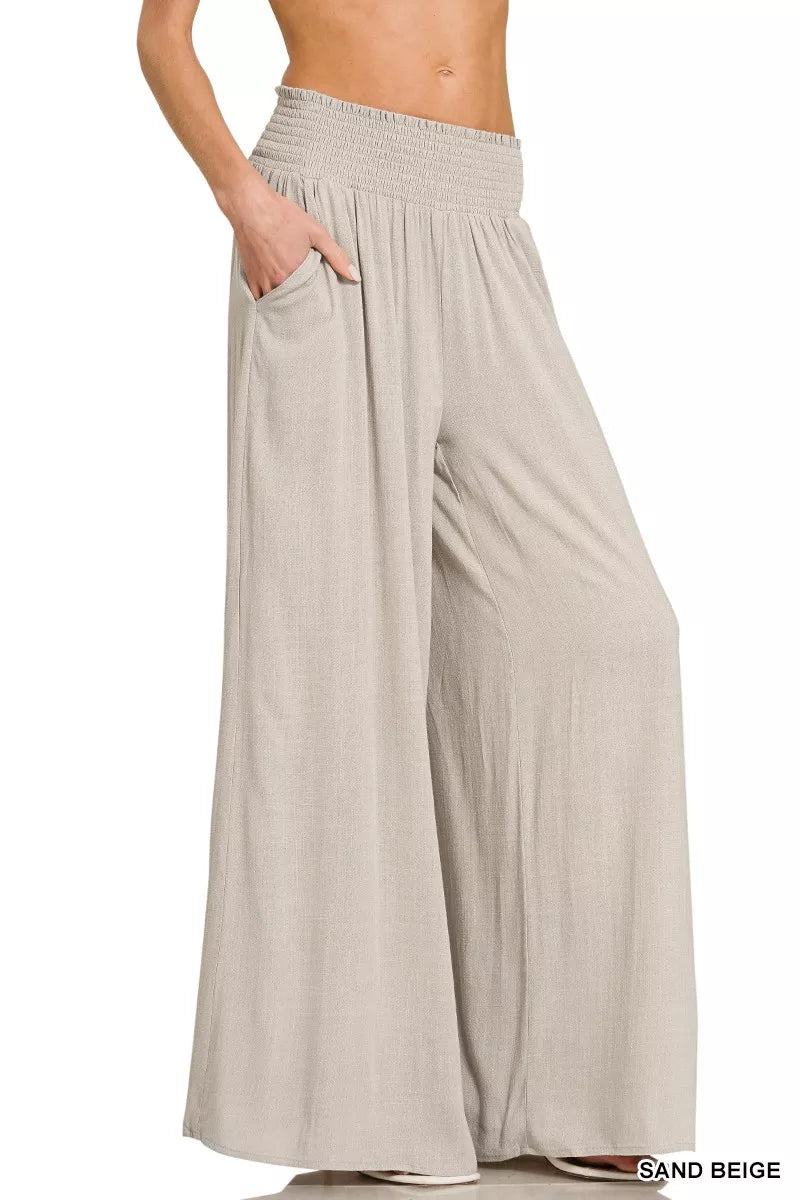 Zenana Outfitters Women’s Smocked Waist Wide Leg Lounge Pants